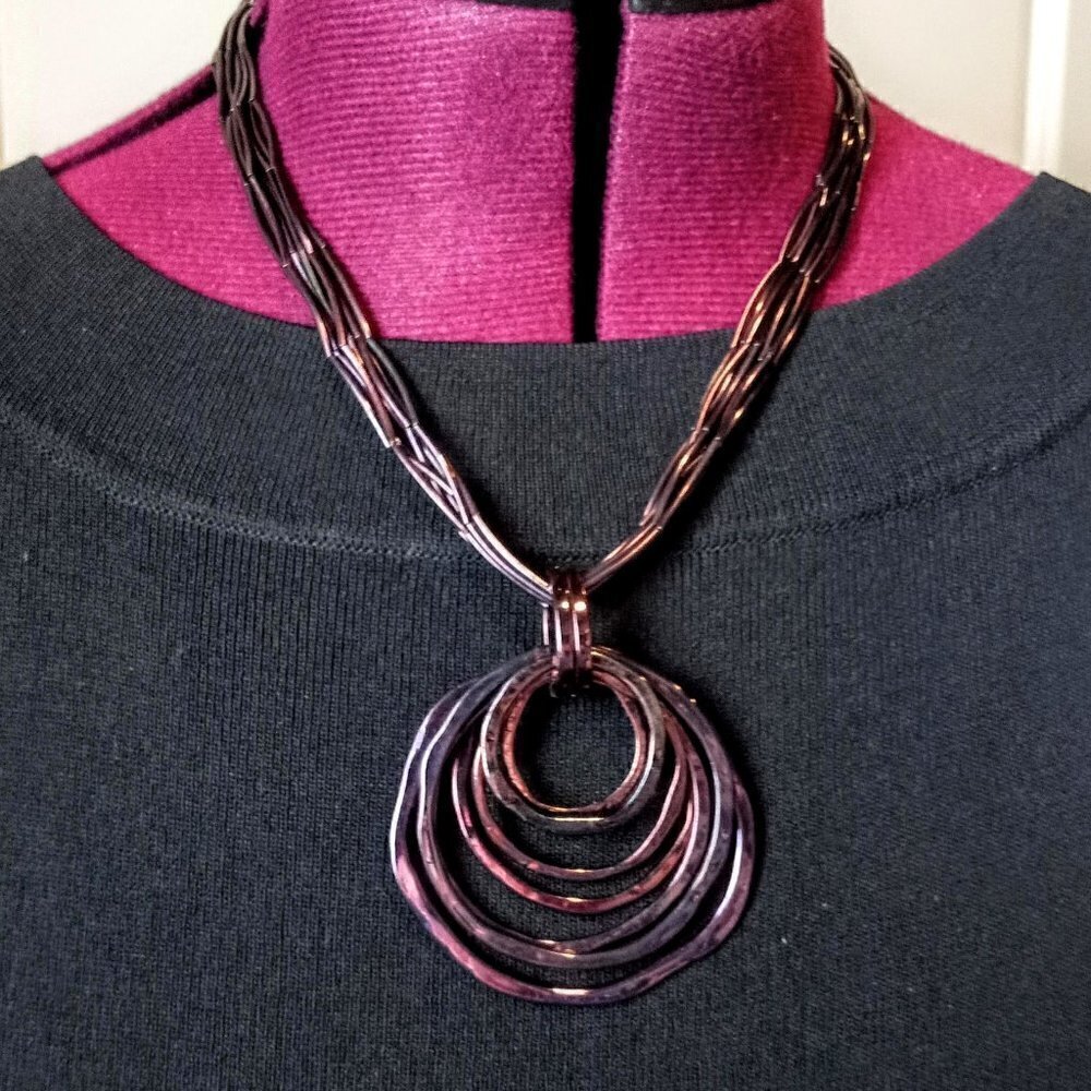 Dark Brown Multi-Strand Necklace & Round Pendant
